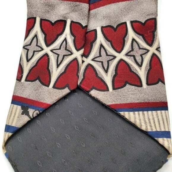 Oscar de la Renta Silk Neck Tie in Black, Grey Red, Blue & Ivory - Picture 5 of 8
